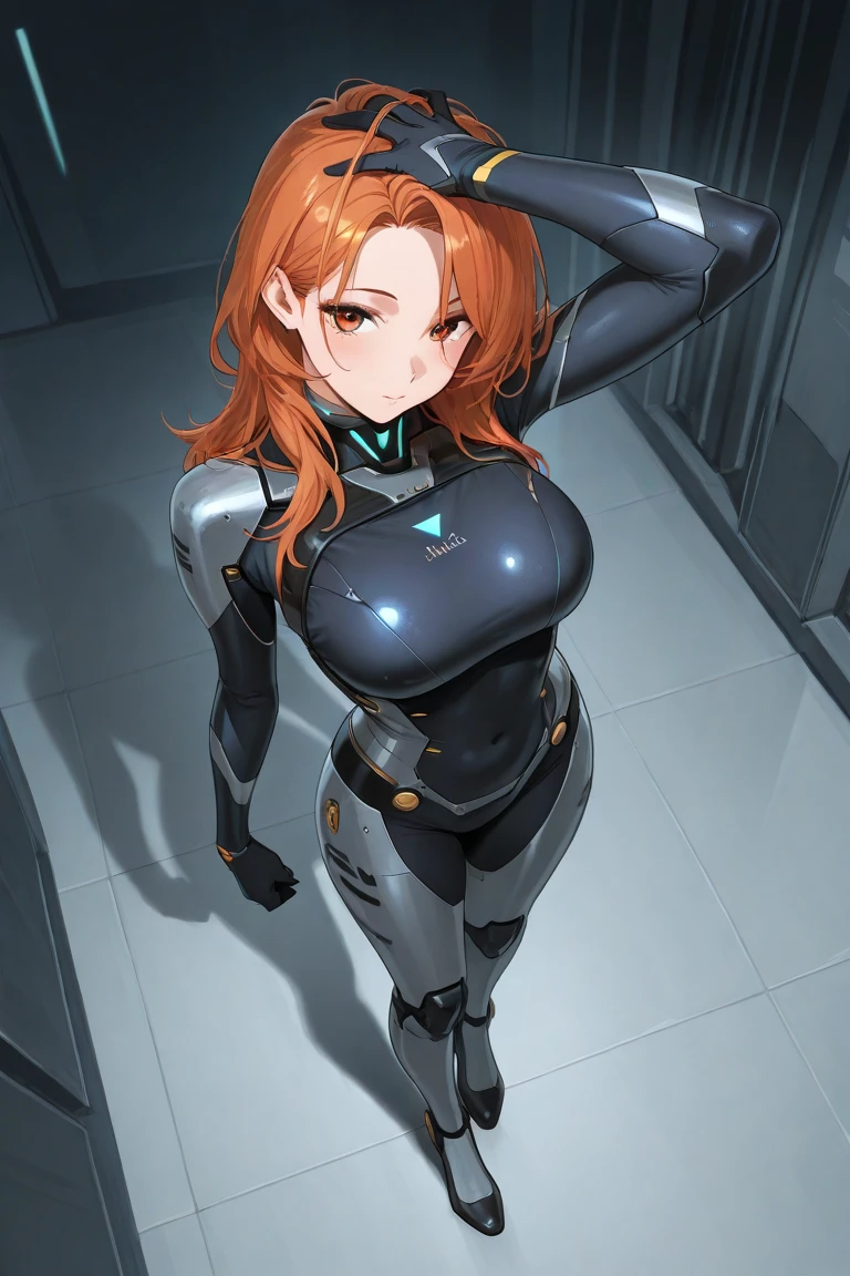 1 girl,NSFW,Nami ,(one piece),orange hair,  clavicle, absurd, brainwashing,empty eyes,((Glowing crimson eyes 1.8)),  (huge breasts 1.2), No expression, emotions are removed,(black nano suit),avert your eyes , 全身shape, ((stand up)),(highest quality、4k、8K、High resolution、must have:1.2)、Super detailed、(reality、reality的なです、reality的な:1.37)、ticker、hyper hd、studio lighting、ultra definition paint、sharp focus、Physically based rendering、extreme details、Professional specifications、vibrancy and color、blurry、sports portrait、landscape、horror style、anime big breasts、SF、photograph、concept artist、five fingers, perfect body,  {{{masterpiece}}}, {{{highest quality}}}, {{Super detailed}}, {shape}, {{very delicate and beautiful}},Improved cost performance、all roles、Canon 5D MK4でphotograph、photograph, 