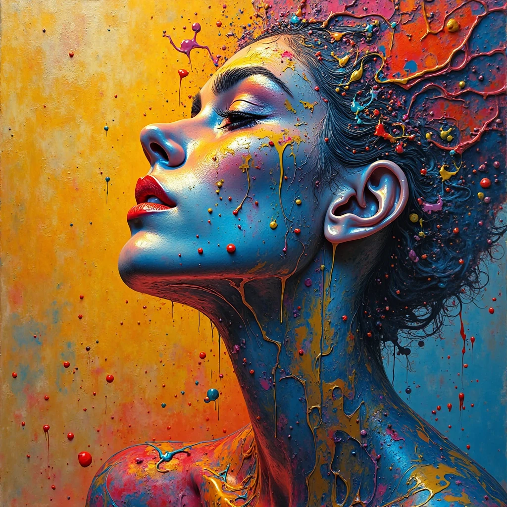 Alberto seveso art, white woman dancing sillhouette, water ink, crimson red ink water, orange ink cloud, yellow bubbles, alberto seveso art, loose painting style, intricate detail, cinematic lighting, octane render, 8k render, volumetric lighting