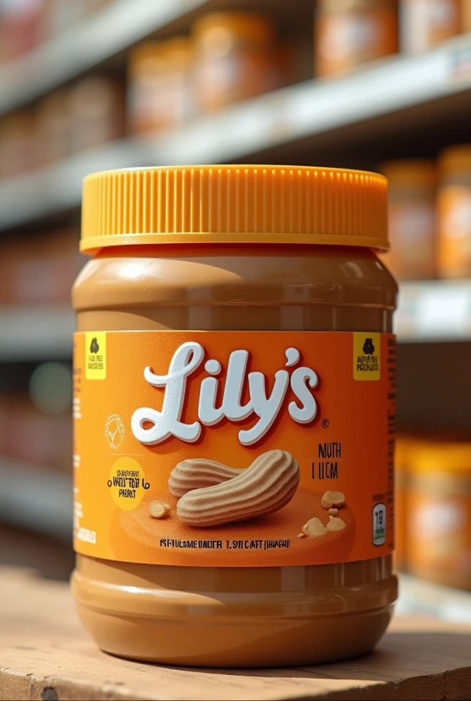 Design an innovative package for Lily's Peanut butter that enhances its visibility and appeal on supermarket shelves, making it competitive with both local and imported brands. The new design should maintain the existing cost of packaging while potentially revising the container, cover, and kabel to improve overall presentation and consumer appeal