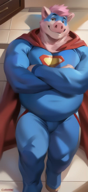 White unicorn, red long hair, belly, chubby, muscular arms, thick thighs, masculine focus, red underwear, detailed bulge, big balls, nipples, sexy pose