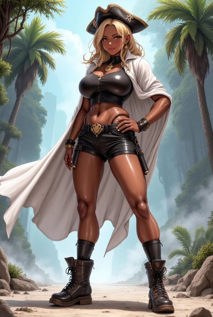 blond hair, darkskinned-female, musclegirl, crazy smile, babarian, revealing cloths, long hair, living hair, red eyes, full body feet, angel wings, leopard cloths, leopard ears, fake animal ears, light smile, ear blush, fang, Surrealism, drop shadow, anaglyph, stereogram, tachi-e, pov, atmospheric perspective, Romanticism, Renaissance, 8k, super detail, ccurate, best quality, best quality, high quality, super detail, anatomically correct, UHD, retina, masterpiece, textured skin, ccurate, high details, award winning, highres, 1080P, HD, 4K, staff holding, angel wings, skirt
