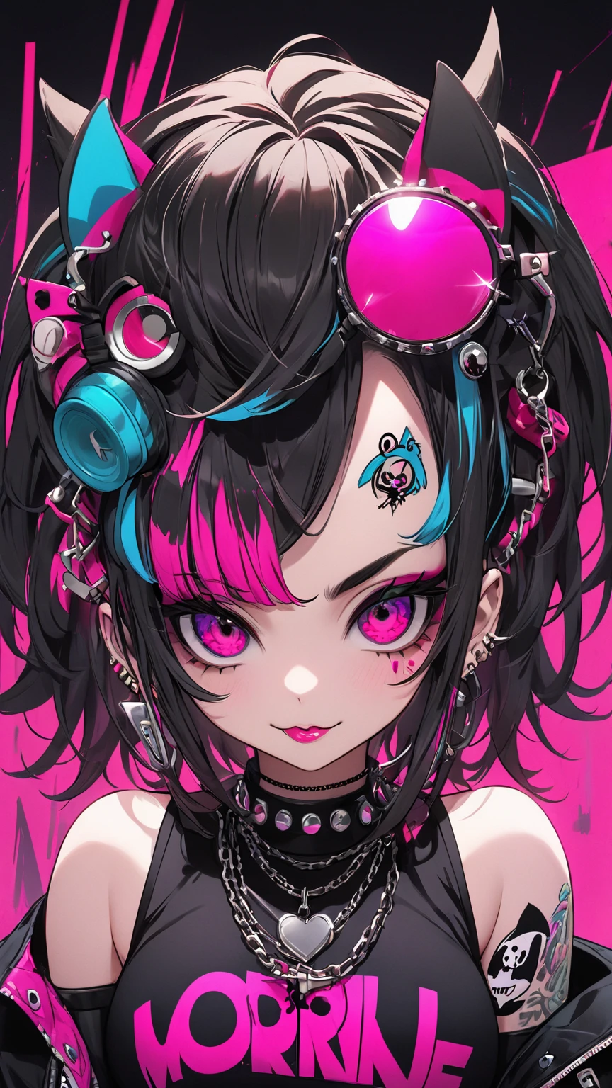 Ultra HD, anime realistic. Badass South Asian teen girl with short, windblown black hair and piercing electric blue eyes. Smirking confidently, she leans against a graffiti-covered wall in a neon-lit cyberpunk alleyway. Clad in a black tactical outfit with exposed arm guards, she grips a glowing katana at her side.