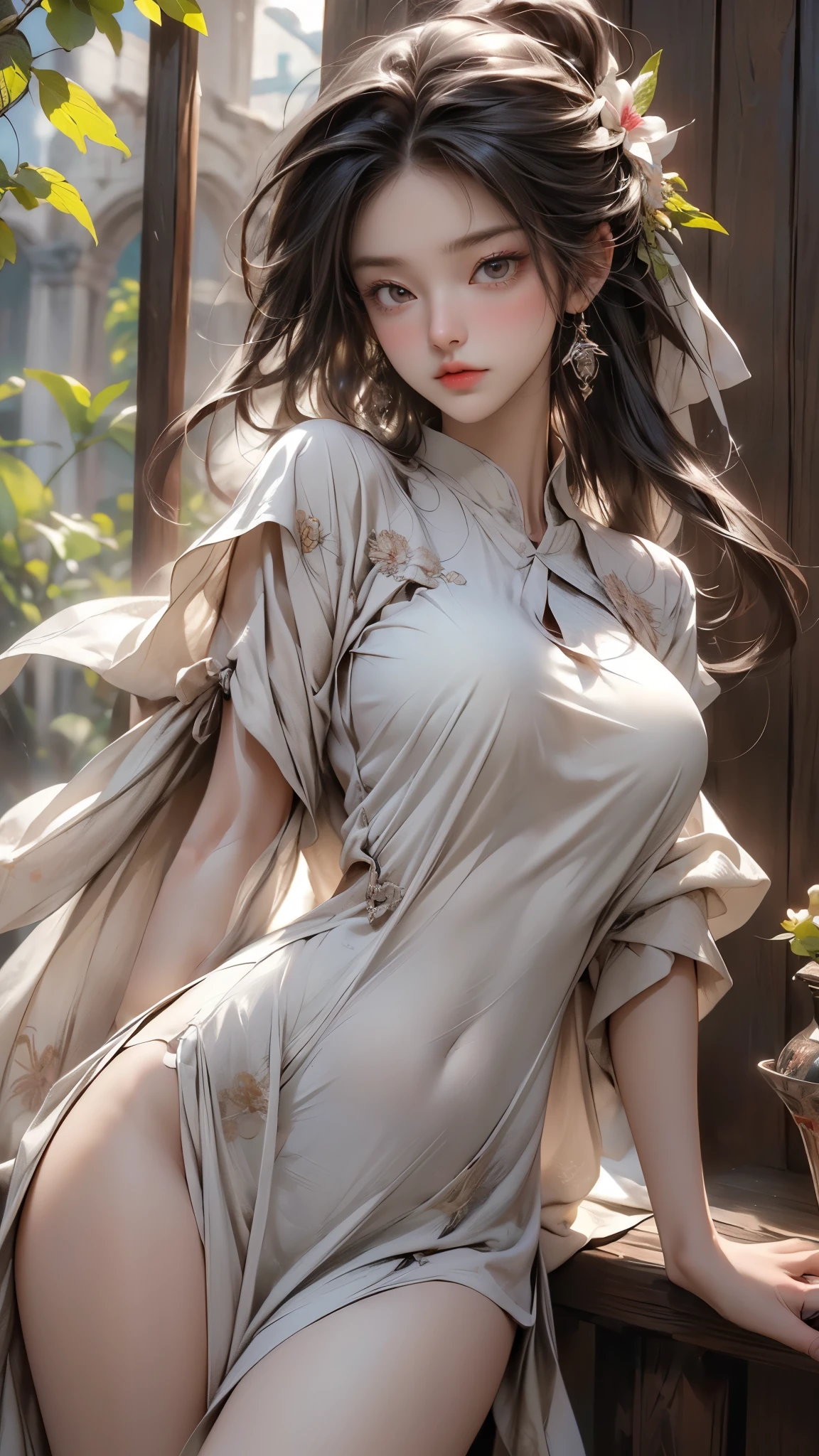 ((best qualtiy)), ((tmasterpiece)), (the detail:1.4), 3D, ,hdr(HighDynamicRange),Ray traching,NVIDIA RTX,Hyper-Resolution,Unreal 5,Subsurface scattering、PBR Texture、post-proces、Anisotropy Filtering、depth of fields、maximum definition and sharpness、Many-Layer Textures、Albedo e mapas Speculares、Surface coloring、Accurate simulation of light-material interactions、perfectly proportions、rendering by octane、Two-colored light、largeaperture、Low ISO、White balance、the rule of thirds、8K raw data、Skirt that wraps hips,white shirt