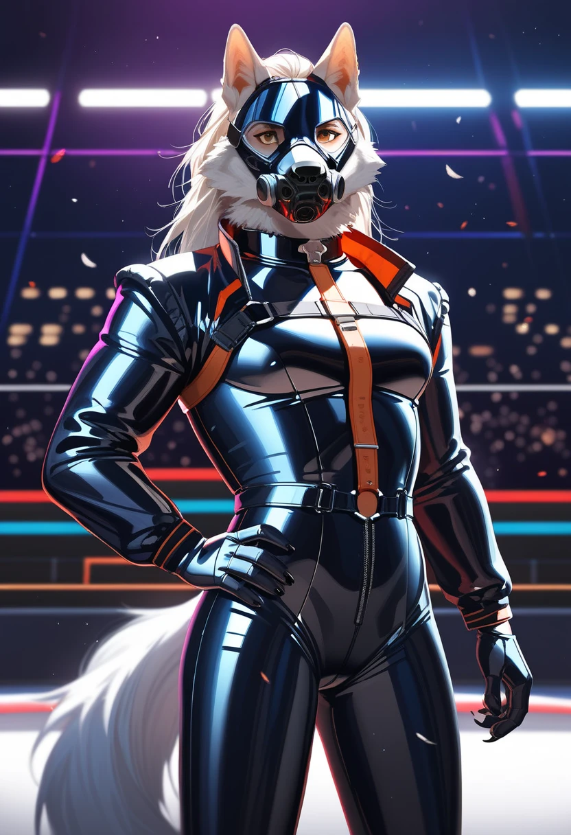 animation, Highest quality, Highest quality, High quality illustrations, masterpiece, Ultra-high resolution, Detailed Background, Inside the hideout, Absurd, Perfect Anatomy, performance, Good lighting, Shadows in the movies(kemono, Furry PersonifiCation), Cat, Rubber suit, latex, neon, neonライト, neonカラー, Racing Suits, Cyber Suit, Leather Half Jacket, cyber punk, Rubber mask