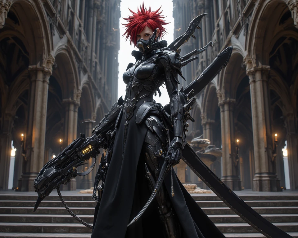 1girl, detailed face, (halo neon headpiece, neon hair, neon light eyes:1.2), techwear, cool, (fantasy medieval knight:1.2), cloak, long red hair, looking at viewer, streets of medieval europe, (best quality), (realistic:1.3), masterpiece, aesthetic, 16K, high contrast, (vivid color:1.3), cinematic ambient lighting, dynamic poses, cleavage, huge breasts, 