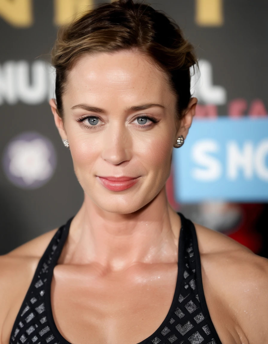 photograph of Emily Blunt    actresses    , sexy girl,  jaw-dropping beauty,   45 yo woman, fit fleshy body, jaw dropping beauty, on , tight outfit, seductive expression , perfect face, (Highly detailed skin:1.3, highly detailed face :1.5 ),[freckles], natural lighting, (direct light:0.4), photorealistic, highgest quality,  (smiling:0.5), sophisticated hairdo, highly detailed eyes, highly detailed skin surface, detailed hair, no make-up, intrincate details, edge light, 40mm, 8k, detailed, ultra detail, UHD, HDR(insanely detailed skin texture , depth of field )
