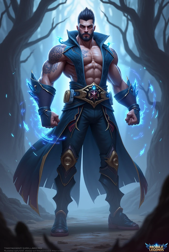 male, warrior mage, bald, (naked torso), torn beige pants, straps, belts, fighting stance, cyan-aura, using cyan-magic, cyan-magic, dark, night, Ardent Mages, Endless legend, 1man, solo, (masterpiece:1.2), (best quality), (ultra detailed), (8k, 4k), (highly detailed:1.2), (detailed face:1.2), (detailed background), detailed landscape, (perfect lighting best quality)
