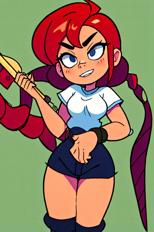 Make a smiling purple cat with a hunanoid body and wearing a yellow shirt written R