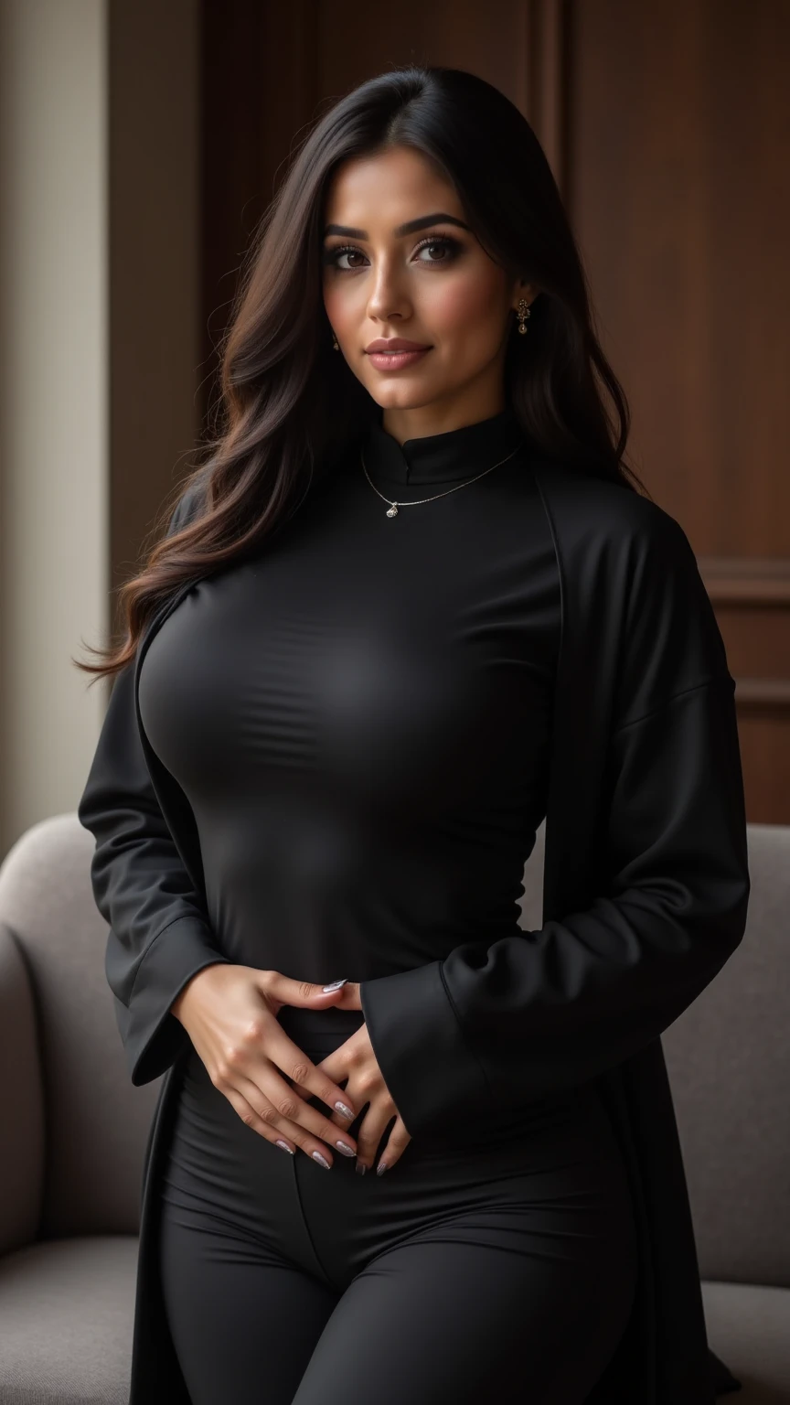 Arabic Woman, beautiful, sexy girl, ultra realistic, young woman, very large bust, large ass, busty, very sexy, Alluring, Tempting, high camera angle, Dramatic portrait style, skinny curvy, very big bust, huge breasts, Egyptian girl, long hair down to waist, eyes closed shut, darker skin, black nail polish, hour glass figure, facing viewer, coal black eye shadow, small waist, DARK SKIN, woman, very long hair length, pleasure expression, short torso, pleasure facial expression, mouth open wide, dark black eyeliner, mascara, eyelids black, black eye make up, long shiny straight black hair, short woman, short upper body, Egyptian arab, facing viewer, high viewing angle, women looking up at viewer, view from above, raining, looking down at woman, short woman, tall viewer, full body view from above, facing viewer, woman looking up, fully clothed, thick thighs, plump lips, 5ft tall woman, short woman, top down view, looking down at woman, eyes closed, thin waist and massive natural sagging breasts, (Top View: 1.3), woman facing viewer, big soft ass, Egyptian, beautiful Arabic woman, slender face, amazing cheek bones, raining, wet skin, (Top view: 1.3), really big soft round breasts, huge natural tits, short curvacious, short vuluptuous woman, looking up towards viewer, 5ft tall short woman, wide hips, long straight shiny black waist length hair, she wears a black sweatshirt, she wears black cotton leggings, height of woman is 5 foot tall, short curvy woman, slighlty chubby, wearing a gold pendant necklace, (Clothing: black sweatshirt and black cotton leggings), very big sagging breasts covered fully by sweatshirt, gigantic breasts, increase size of breasts, make breasts double in size, eyes shut, Seaside campsite, Beautiful sandy beach, night time, The full moon is beautiful, Two tents, Burning fire, Barbecue stove, Lanterns, woman sitting on camping chair by campfire