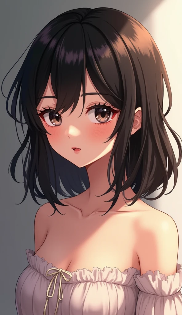 A light blush and a smile, (Masterpiece of the highest quality:1.2) Delicate illustrations, super detailed, /Beautiful Japanese Women、1 person,Very cute and slim、Outstanding style 、((8K images、super high quality))、Very delicate face, Skin and Hair、Red lipstick、Long Hair、straggling hair,(((((Gradient Hair、brown hair))))),Very cute Japanese cut face、Eyes and nose are clearly visible、Kind eyes,(((sexy lingerie、Watching the audience)))、full body shot