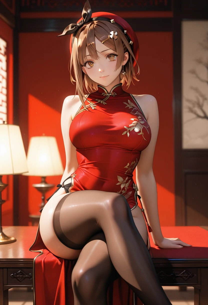 (Fancy embroidery china dress), ((skirt)), ((pantyhose)), ((Shiny Costumes)), skindentation, skinny, solo, 1 woman, Masterpiece, highest quality, highest quality, 16K, incredibly absurd, highly detailed, 2.5D, ai-generated, delicate and dynamic, very delicate facial expressions, delicate eye depiction, erotic, only sexy woman, ((A cute and kind face)), healthy figure, ((25-year-old woman)), 160cm tall, medium firm swaying bust, , blush, Sweat,Embarrassed,sexy, ((thin thighs)), (camel toe:0.7), (visible nipples:0.3), (Erect nipples,:0.7), shiny and lustrous, facing straight at viewer, (((in heat))), ((Oily_skin)),, ((dutch angle)), ((erotic pose)), , (((A woman making a confession under the moonlight))),, ((sit)),