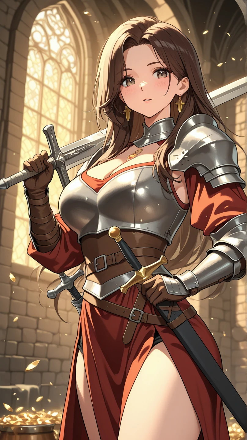 young teen girl, medieval berserker, dark, crazy, psychotic, raged, wild, aggressive, heavy armor, heavy weapons, small breasts,healers dress and accesories, highly detailed, vibrant appearance, creative behavior, extremly detailed, imaginative, sensual, spontaneous, highest quality, skin texture, intricate details, (cinematic lighting), RAW photo, 8k, masterpiece,best quality,ultra-detailed,very detailed illustrations,extremely detailed,intricate details,highres,super complex details,extremely detailed 8k cg wallpaper,