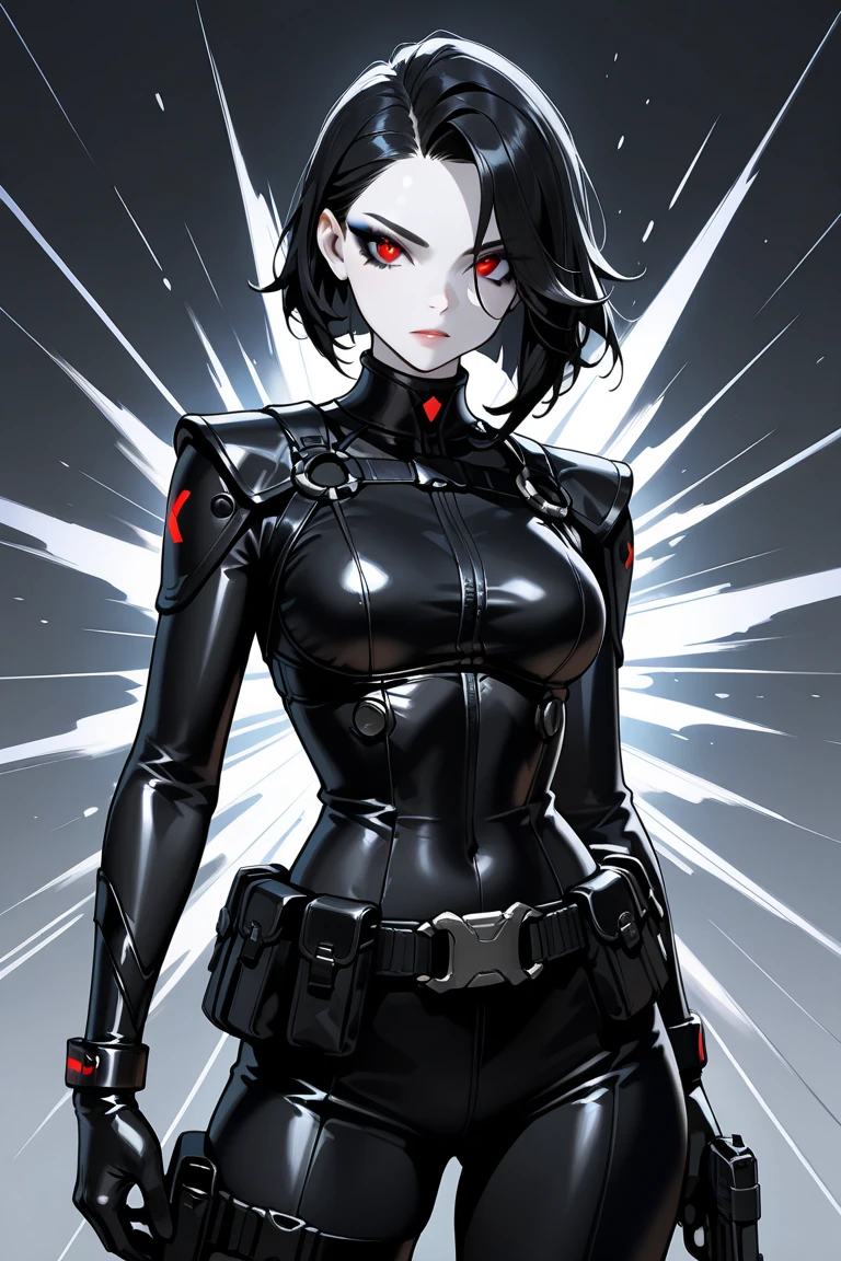 Black mask , Red eyes, Black hair, short hair, High accuracy, High resolution models, Ultra-high-resolution display, Multi-faceted perspective, cinematic light effect, 