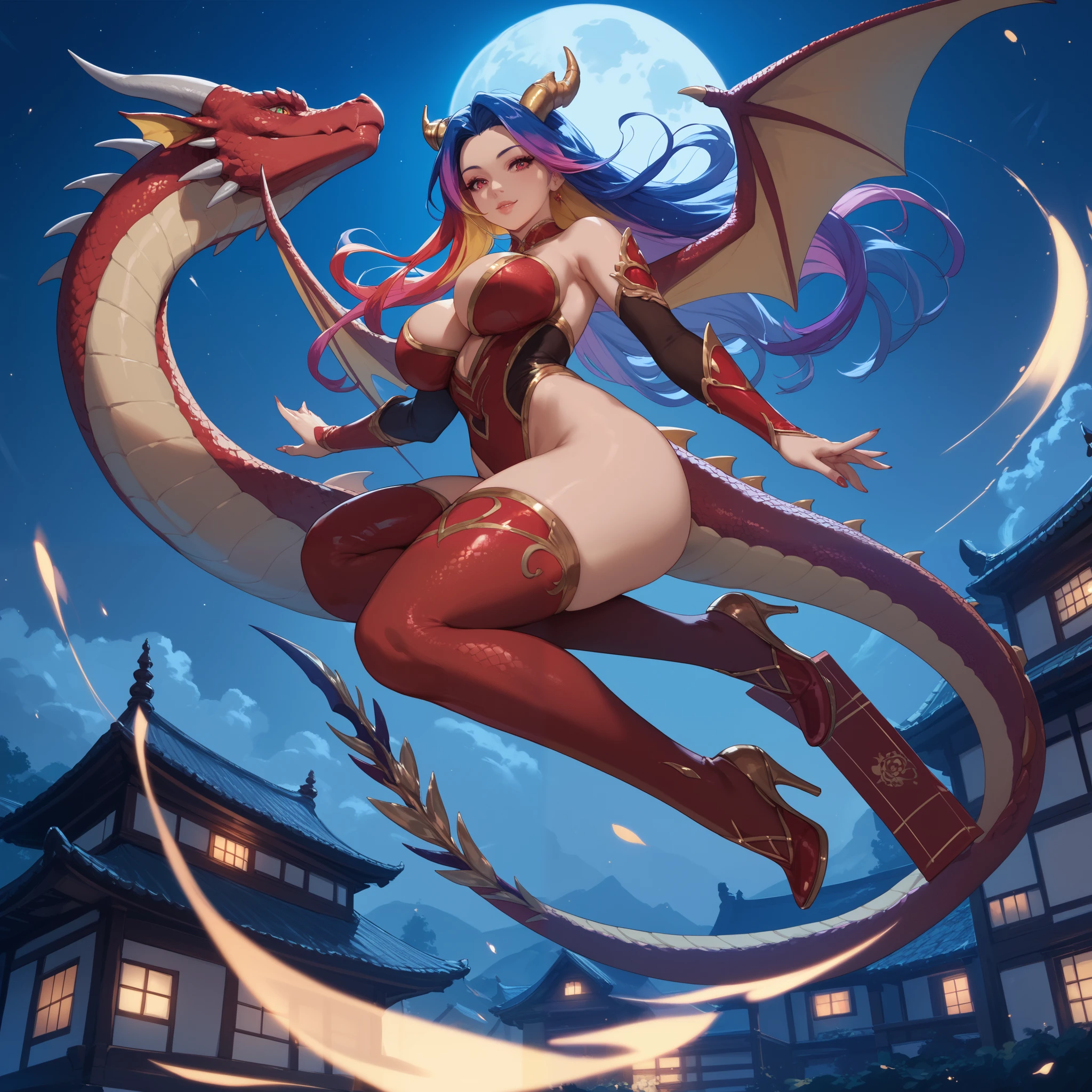 tmasterpiece,without humans,Complicated details,A dragon that devours heaven and earth,a Oriental Dragons,with her mouth open,Sharp fangs,banya,tusk,clawed paws,themoon,Cloud fog,Yamakawa,towns --auto