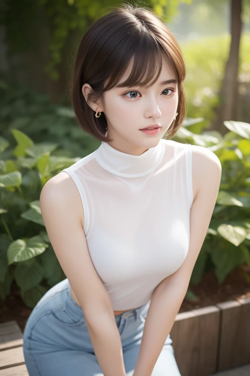 {{{masterpiece}}}, {{{highest quality}}}, {{Super detailed}}, {shape}, {{very delicate and beautiful}},
break,{{18 year old high school girl,laughter:((I can see tear bags in my droopy eyes))}},{{(Mock neck bodycon dress sleeveless:(white)))}}, {{bright room}},{{lighting from below}}
