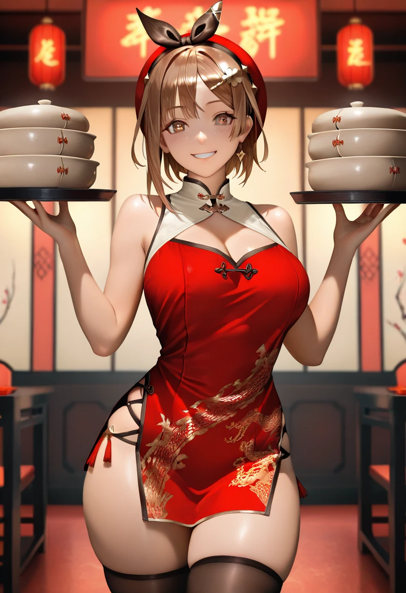 (HDR,8k, RAW portrait of a beautiful girl, best quality, masterpiece:1.2),
(super fine illustration:1.3),(realistic), (highly detailed skin:1.2), ultra-high resolution,(lenz 28mm),
1 girl,(23 yo),(japanese girl),beautiful face,medium breasts,medium hair,(updo:1.4),
(chinese restaurant),(smile:1.2),(golden china dress:1.2),Nemu
