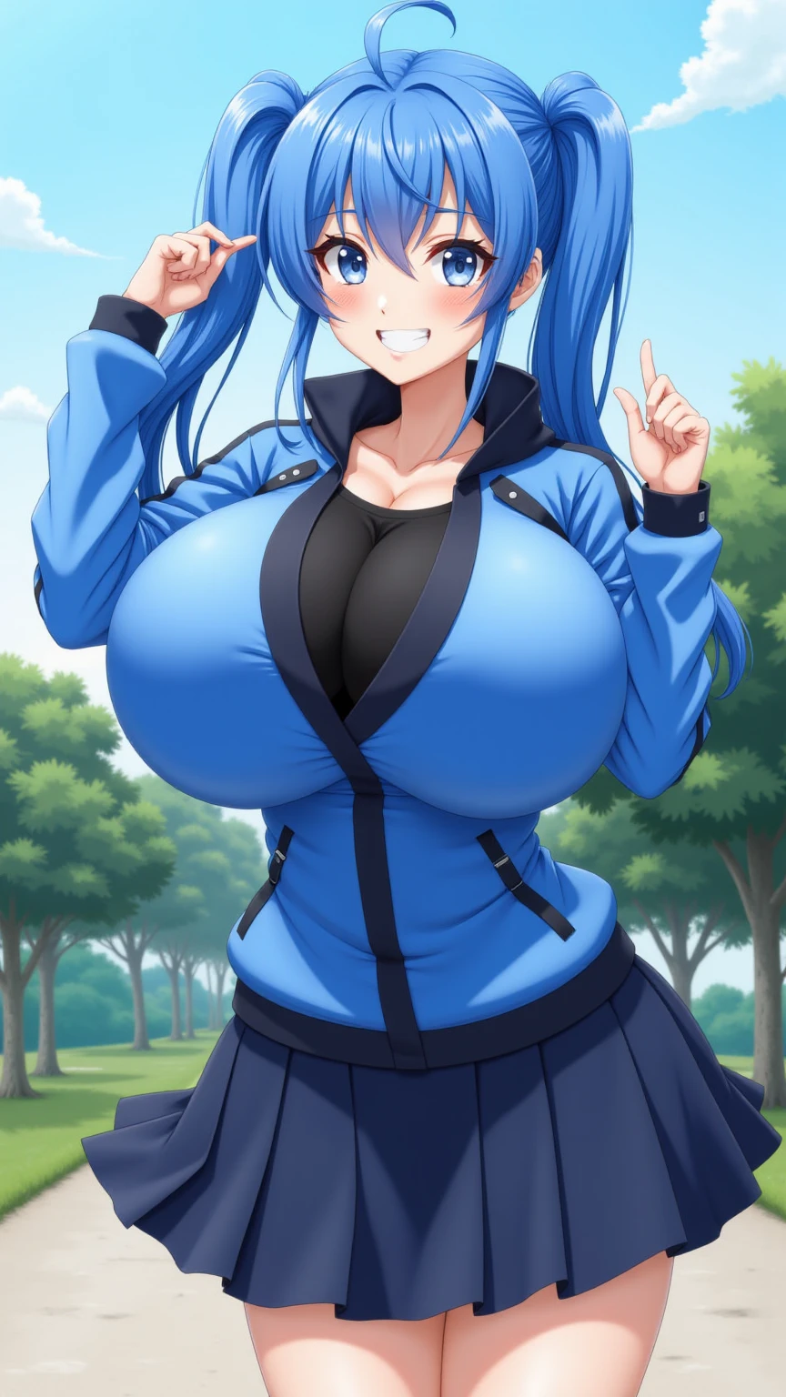 aqua \(konosuba\), mksks style, (very detailed background:1.0), (highly detailed background:1.0), {Masterpiece}, High Quality, 1girl, blue eyes, blue footwear, blue hair, blush, breasts, hair ornament, hair rings, leg up, long hair, looking at viewer, huge ass, huge breasts, huge thighs, narrow waist, wide hips, thick thighs, curvy, pussy, nipples, single hair ring, white shirt, wet shirt, see through shirt, mini skirt, smile, solo, standing, standing on one leg, cleavage, very long hair, kono subarashii sekai ni shukufuku wo!,