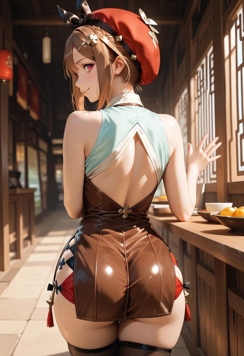 xiangling, Realistic, Detailed, Masterpiece, ((from behind)), ass