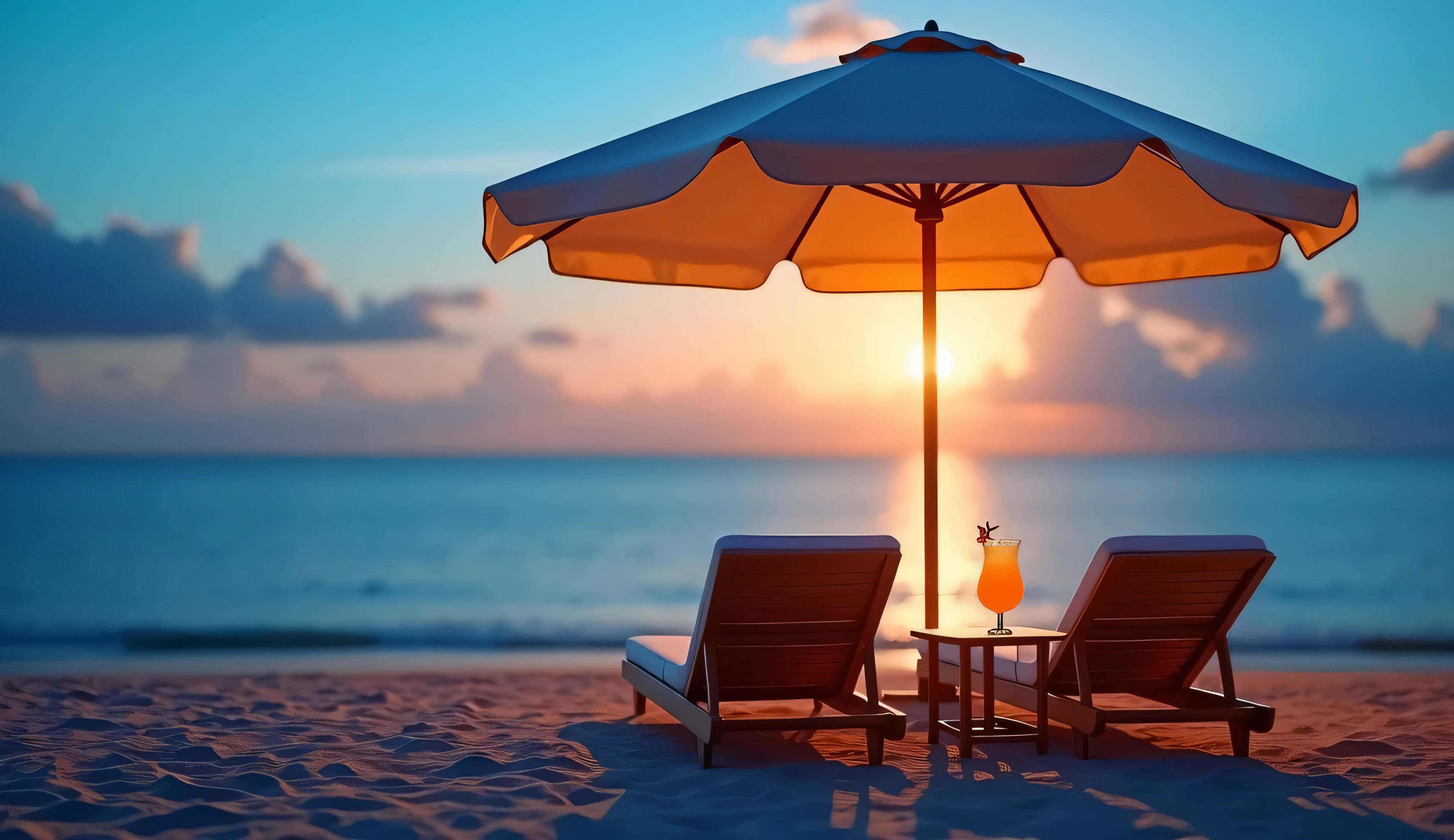 background,Extremely detailed depiction all the way to the back,detailed, ultra detailed, hyper detailed, insanely detailed
16K,Beach umbrella, beach chairs, vacation,dynamic angle, deep focus, depth of field,blue hues
background, beach, sky, lemonade, outside, on the beach, with a table, in the evening, at dusk, at sunset, chill atmosphere, photorealistic, ultra realistic photo, from front, wide view, golden hour, cinematic lighting
photorealistic, from front, wide view, dramatic lighting, wide view,