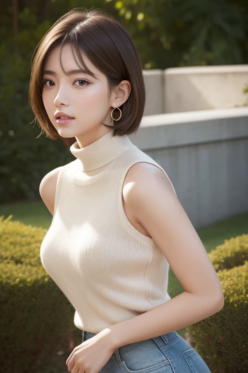 8K, 超High resolution, highest quality, masterpiece, Surreal, photograph,Three-part method, 1 girl, (16 years old:1.3), pretty girl, Cute face, Beautiful eyes in every detail,Japan Female Announcer,(masterpiece, highest quality, 非常にdetailedな, Best Shadow:1.2), High resolution, ((Cinematic Light)), Hyper Detail, Dramatic Light, 複雑なdetailed, Dynamic Angle, (非常にdetailedな CG ユニティ 8k 壁紙:1.2), Shyness, ((masterpiece)), (非常にdetailedな), (非常にdetailedなUnity 8k壁紙), (Realistic Skin), (リアルなphotograph, Realistic, photographのようにリアル), Beautiful Japanese Women, (Knit dress:1.4), Beautiful Hair,Brown Hair, short hair,Beautiful Face, Delicate and beautiful eyes, smile,Beautiful feet, See through,Cowboy Shot、((Thin legs))、Bold Pose,super cute super model、Please look closely at the camera 、Vivid details、detailed、Surreal、Light and shadow,Strong light,Fashion magazine cover,Thin lips