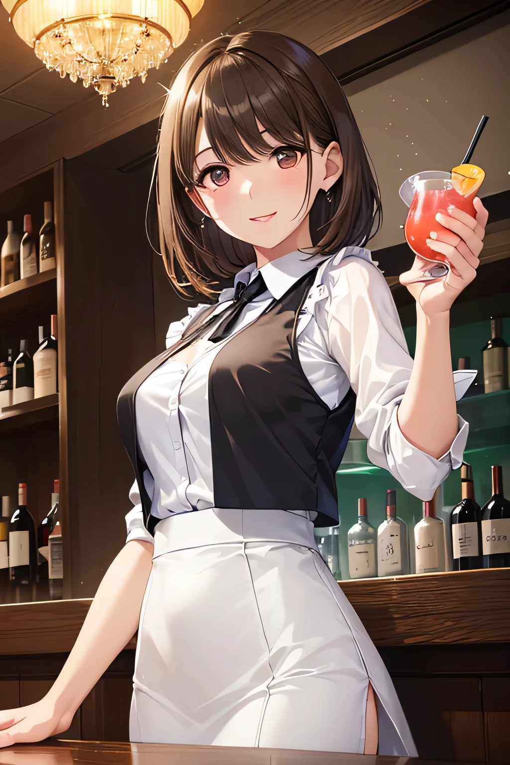 (looking away:1.5),Upper Body,Looking up、Hands placed in front of chest、
Realistic, real person, (pale skin: 1.2), RAW photo, photorealistic, shiny skin, shiny hair、
(A 25-year-old woman with medium-length hair and bangs) and (wavy hair) and (brown hair) and (orange eyes) 、
angry,open mouth,Wearing a white long-sleeved shirt 、Brown apron、The background is inside the restaurant