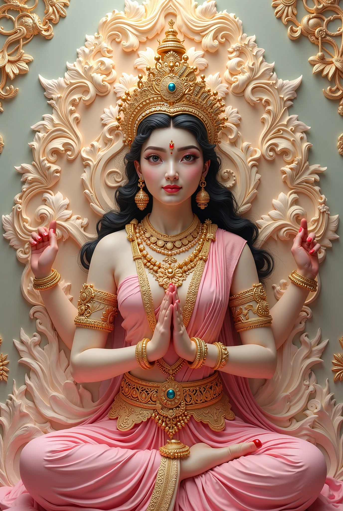South indian Mariyamman god statue with decorated with bangles and celing lamp glowing in side