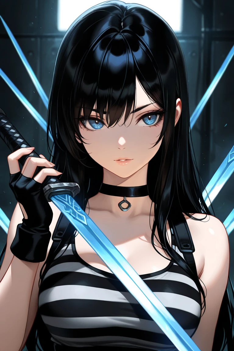 Ultra realistic detailed anime girl With a knife in his chest hyper realistic. 