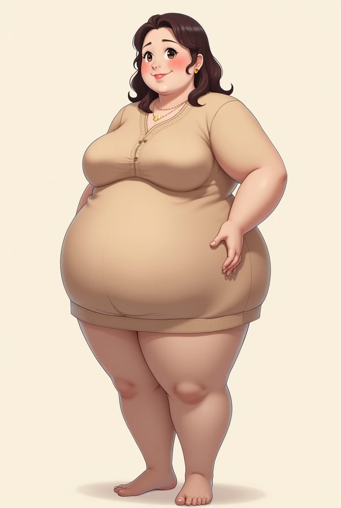 Anime Women, Adult female、Detailed face、amount、amount、Forehead、Afro、Short Hair、Curly hair、Glasses、Sharp eyes、Thick lips、Purple Lipstick、Painted lips、Very fat、Chubby、obesity、obesity体、Double chin、Cheek、Thick neck、Big Breasts、Saggy breasts、Thick upper arms、Thick arms、thick fingers、Fat belly、Flabby belly、Flabby bellyの脂肪、Thick legs、Big Ass、Brown clothes、Brown jumpsuit、Off the shoulder