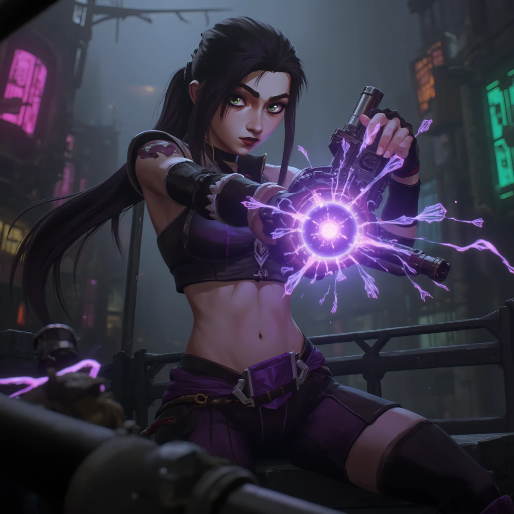 Give me an illustration of the character Akali from League of legends in the style of Cyberpunk