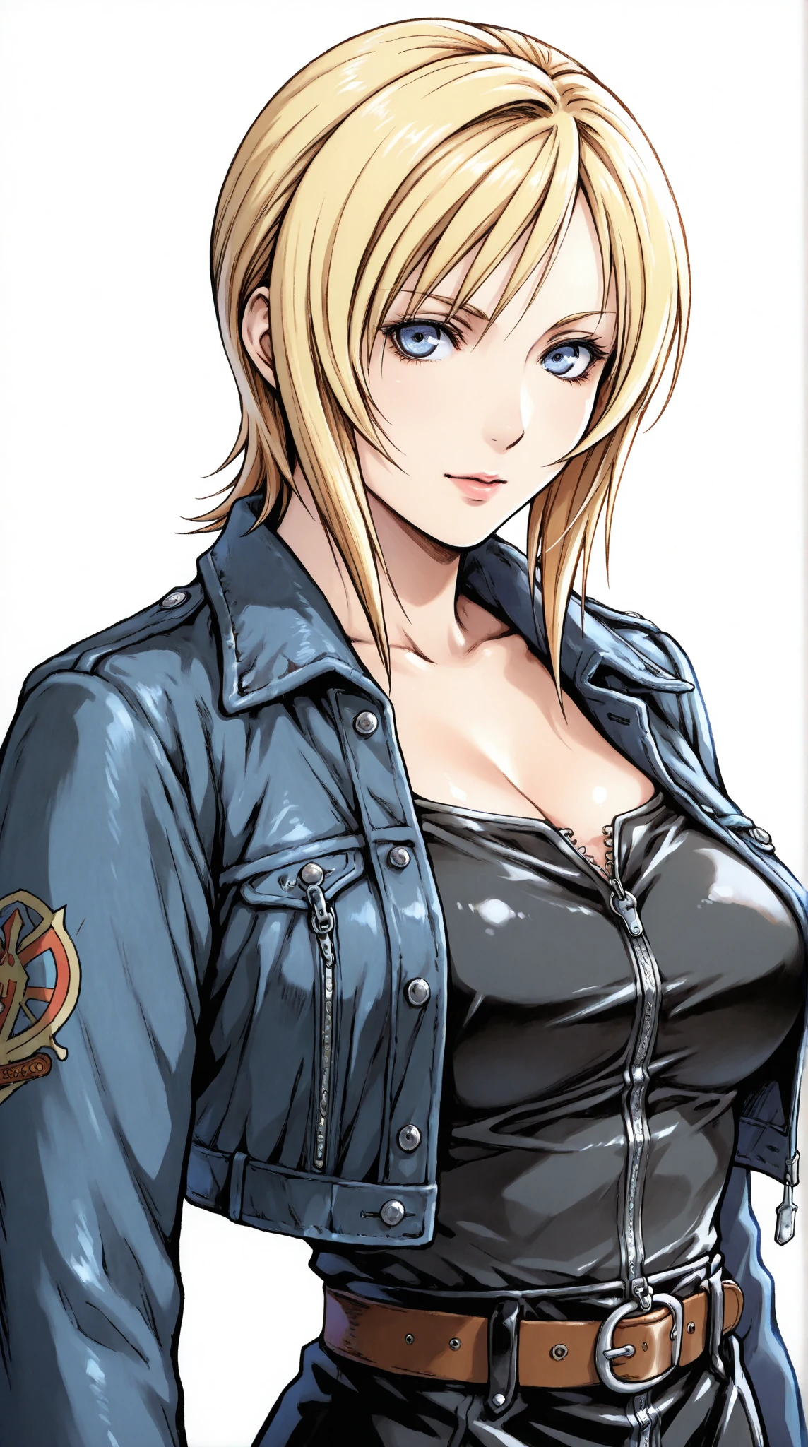 and 18， 1girll， Android 18， 独奏，Android 18 database， （（（blond hairbl， eBlue eyes， short detailed hair，耳Nipple Ring， jewely， laughingly，self-assured））），((Masterpiece)),A high resolution, ((Best quality))，tmasterpiece，top-quality，best qualityer，（（（ looking at viewert, There is light in the eyes）））