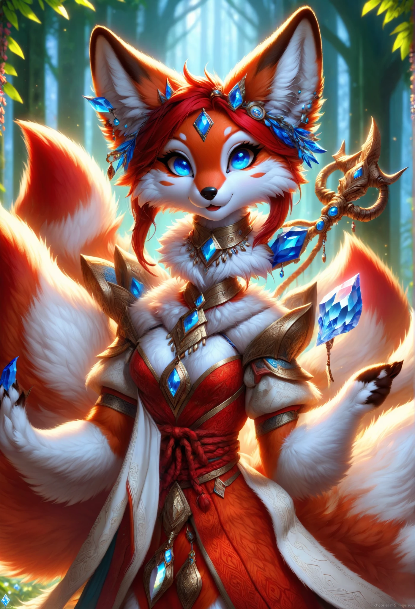 Anthropomorphic kitsune-satyr dutchess. red fur. Crystal blue eyes. Official Art – An Award-Winning Digital Masterpiece In 4K Ultra HD, Extreme Detail And Intricate Realism. Symmetrical Face. This bright and colorful Concept Art Brought To Life By The Hands Of Artists Like Wlop & Artgerm In A Stunning 2D Vector Illustration. Background Is A Panoramic Vista.