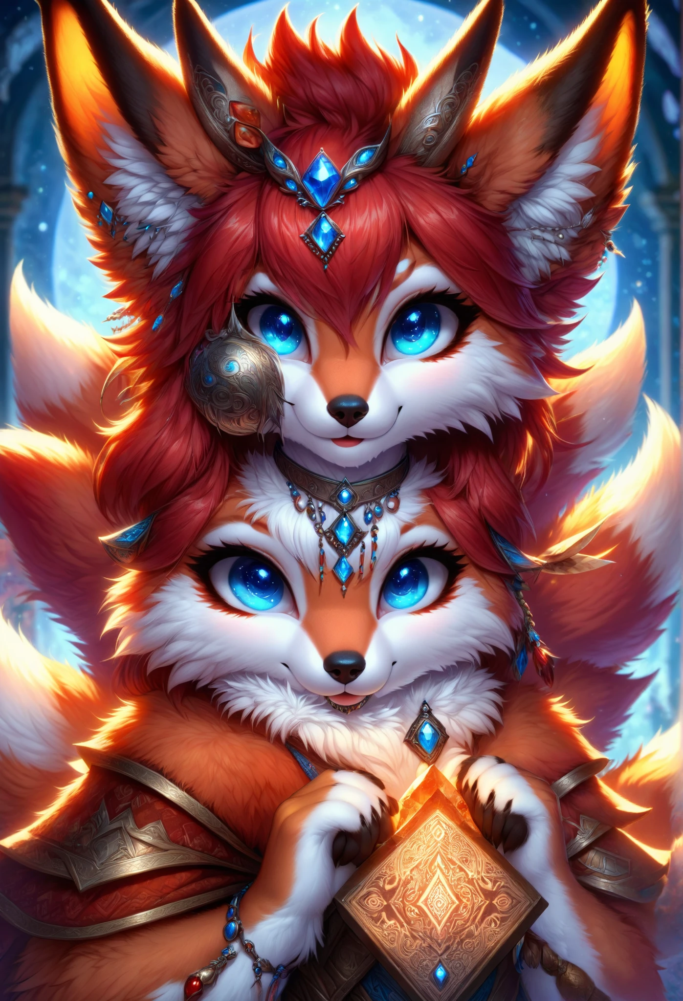 Anthropomorphic kitsune-satyr dutchess. red fur. Crystal blue eyes. Official Art – An Award-Winning Digital Masterpiece In 4K Ultra HD, Extreme Detail And Intricate Realism. Symmetrical Face. This bright and colorful Concept Art Brought To Life By The Hands Of Artists Like Wlop & Artgerm In A Stunning 2D Vector Illustration. Background Is A Panoramic Vista.