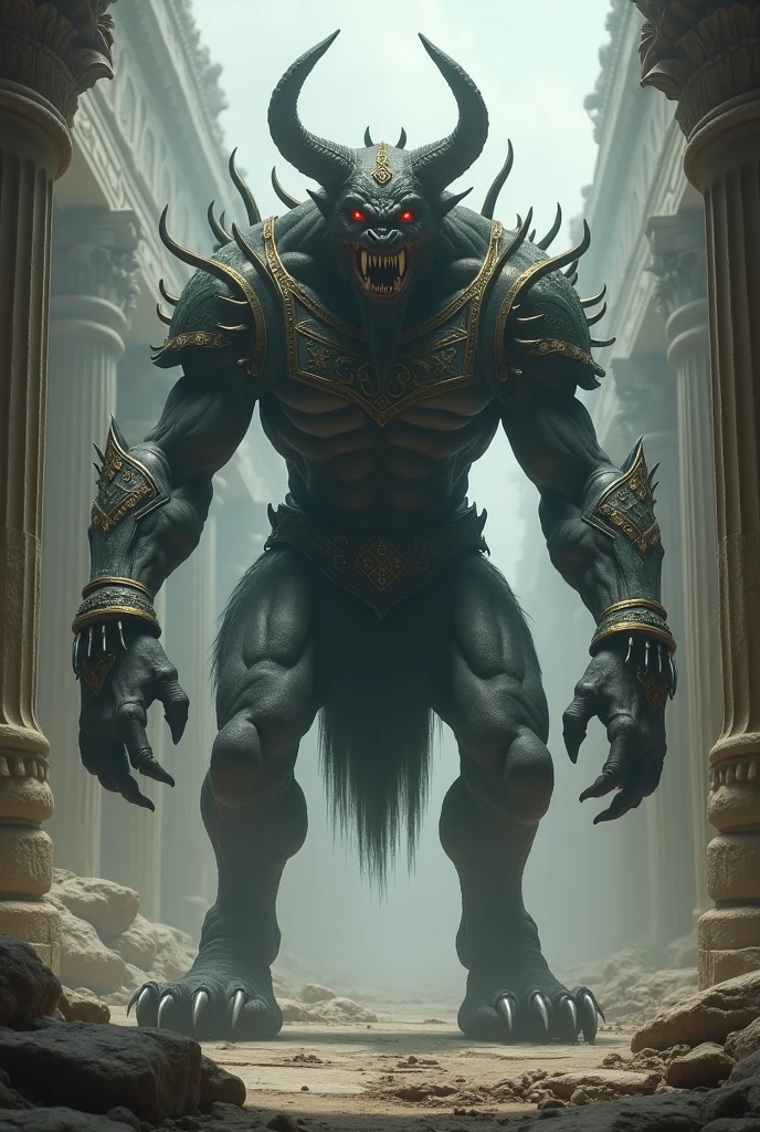 male, semen, black wolf, (furry body,) black body, high quality, realistic, muscular, massive, shrine, sacred, furry, masterpiece, (full nude, Stick out penis., Luxurious loincloth, Luxury accessories, erection under cloth,) 