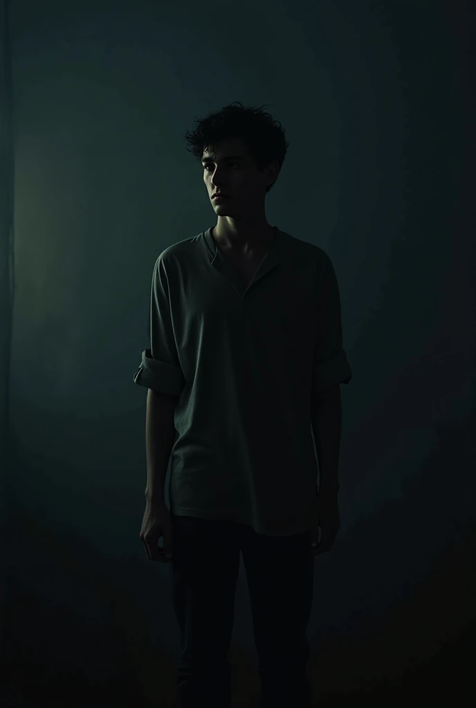 A indian young boy with curly black hairs wear a black oversized tshirt and sit on a partybox speaker here is a boack lamp stand on his left side and the boys have little taooz on his left arm