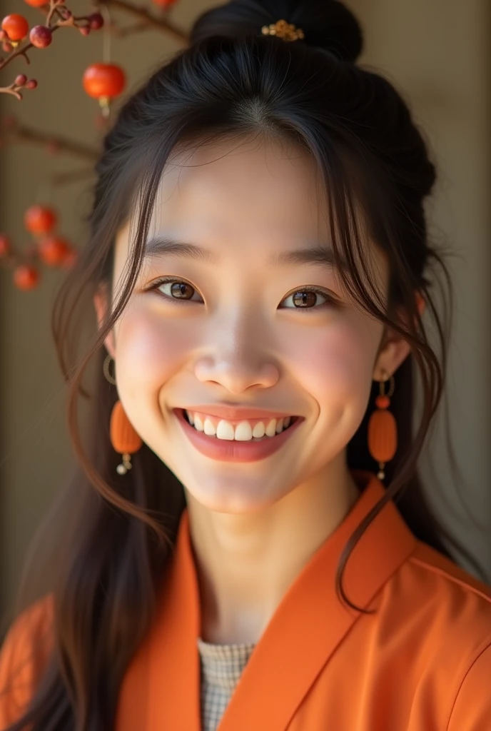 Close up portrait of child in yellow robe sitting on floor, with yellow cloths, palatial palace ，Bursting smile、 a girl in hanfu, cute and lovely, Dressed in a simple robe, Chinese girl, Young Asian Girl, Orange robe, traditional Chinese clothing, a cute young girl, yellow robe, Young Goddess, Korean Girl, very cute and childish, Cute little girl, chinese costume