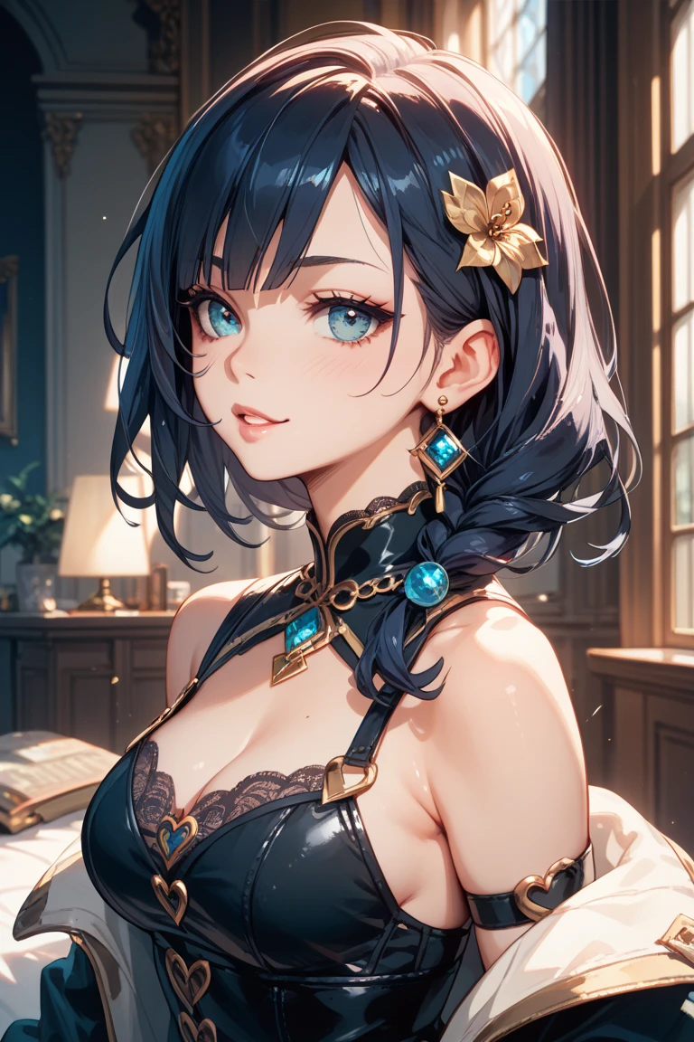 1 character, Woman, tanned skin, brown eyes, short messy hair, black and brown hair, small, big tits, big thighs, a little fat, winter creature, winter, cold (best quality, 4k, 8k, high resolution, masterpiece: 1.2), ultra detailed, (realistic, photo-realistic, photo-realistic: 1.37), highly detailed portrait, beautiful detailed eyes, beautiful detailed lips, extremely detailed eyes and face, long eyelashes, intricate details, fantasy, realism magical, vibrant colors, bright lights, adorable, cute, tender