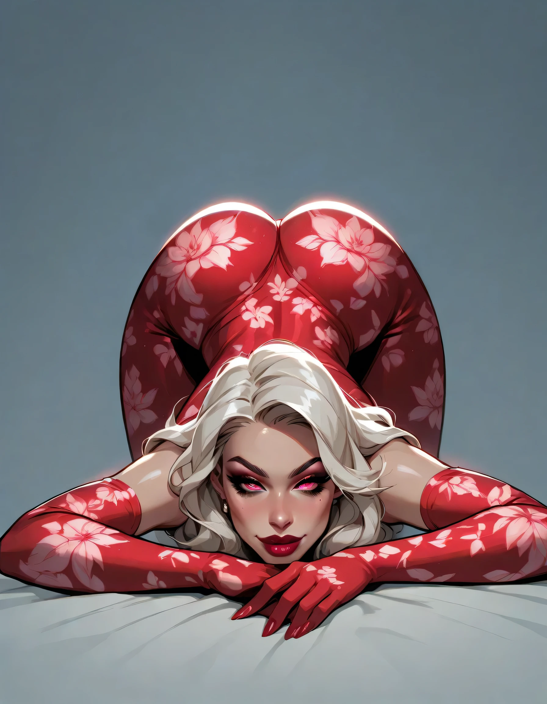Seductive creature. be half angel, half devil. Intricate floral skin. Flawless appearance. dnd character.  dnd. ((face close up, face down ass up)), Seductive big lips, ((Eye Focus, Breast Focus, lip Focus))