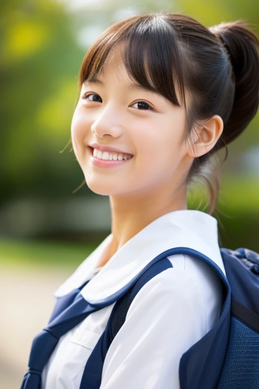 Elementary school girls japanes a smile 9 talents a beauty girl Clean teeth alignment short-hair flowing in the wind Sunlight