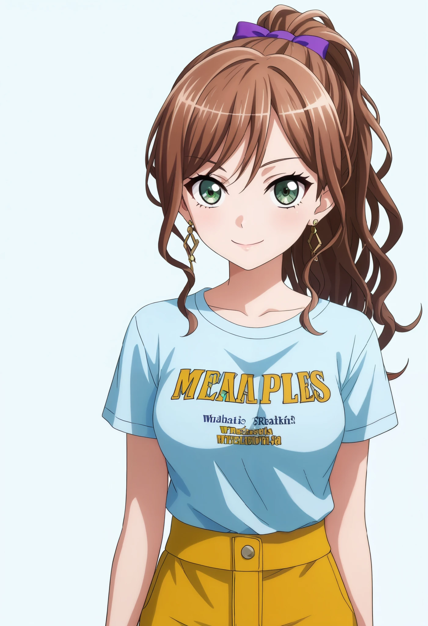 score_9, score_8_up, score_7_up, best quality, masterpiece, source_anime, anime coloring, anime screencap
BREAK
1girl, solo, imai lisa,,long hair, ponytail, Brown hair, dark green eyes, earrings, medium breasts, bang dream!, t shirt, Levis Pants, smile, standing, looking at viewer, , best quality, amazing quality, very aesthetic, absurdres, Half body white background,