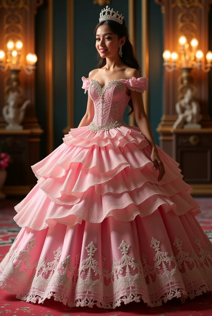 1girl, mature, beautiful, cute, hourglass body, masterpiece, scenic view
<lora:Pink_Gown_By-Stable_Yogi:1> crochet pattern, pink ballgown, pink roses pattern gown