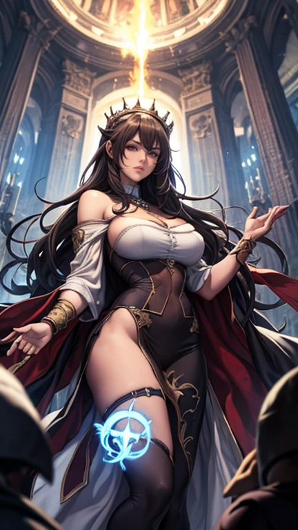 "An enchanting and seductive monster girl, with mesmerizing, captivating eyes, clad in an elegant and alluring one-piece long dress, showcasing her irresistible charm in a mysterious and captivating setting, wielding the power of lightning magic. lund