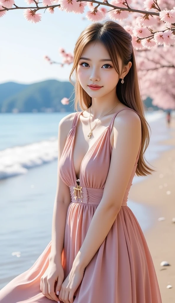 1girl,highres, high quality, masterpiece, bare shoulder, purple eyes, white dress, braid, beach