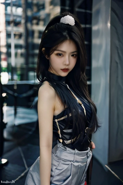 Jennie Kim, the iconic BLACKPINK rapper and singer, with swollen lips, thick and fleshy, sparkles of your lip gloss, is in Seoul on a rainy day. Despite the downpour, she radiates confidence and style as she walks through the city's busy streets. Her black trench coat matches perfectly with her transparent umbrella., creating a sleek, modern silhouette. Her black hair is wet and stuck to her face, but this only serves to enhance your natural beauty. A faint smile plays on his lips, as she observes the world around her with an air of mystery. City lights flicker and reflect in puddles of water, creating a vibrant and lively urban setting. Foco nos lábios carnudos, foco no rosto, foco na roupa.