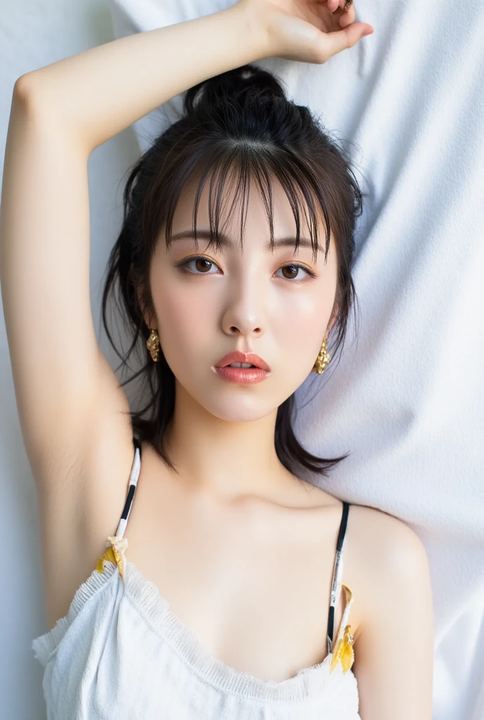 (8k, RAW Photo, Best Quality, Masterpiece:1.2), Ultra Detail, Super Resolution, (Realistic, Realistic Photo:1.37), Portrait, High Detail RAW Color Photo, Professional Photo, Extremely Detailed and Beautiful, Extremely detailed, 8k wallpaper, amazing and detailed, huge file size, official art, highly detailed CG unity 8k wallpaper, highly detailed beautiful girl, highly detailed face, highly detailed eyes, highly detailed skin, highly detailed fingers, highly detailed nose, very detailed detailed mouth , perfect anatomy, highly detailed background, highly detailed clothes, 1girl, (20:1.2), 20s, cute girl, realistic body, petite, fair skin, glowing skin , slim body, handsome body, black hair , long hair, (blunt bangs:1.2), smile, cute, youthful, cute face, realistic face, delicate eyes, drooping eyes, lingerie, see-through, earrings, looking at viewer, cowboy shot, facing front, standing posture, Contraposto, dynamic lighting, very large breasts, cowboy shot, (Lying in Bed, Open Legs: 1.2), (embarrassed: 1.3), Ultra Detailed Face, Highly Detailed Lips, Detailed Eyes, Double Eyelids, Bra Red
