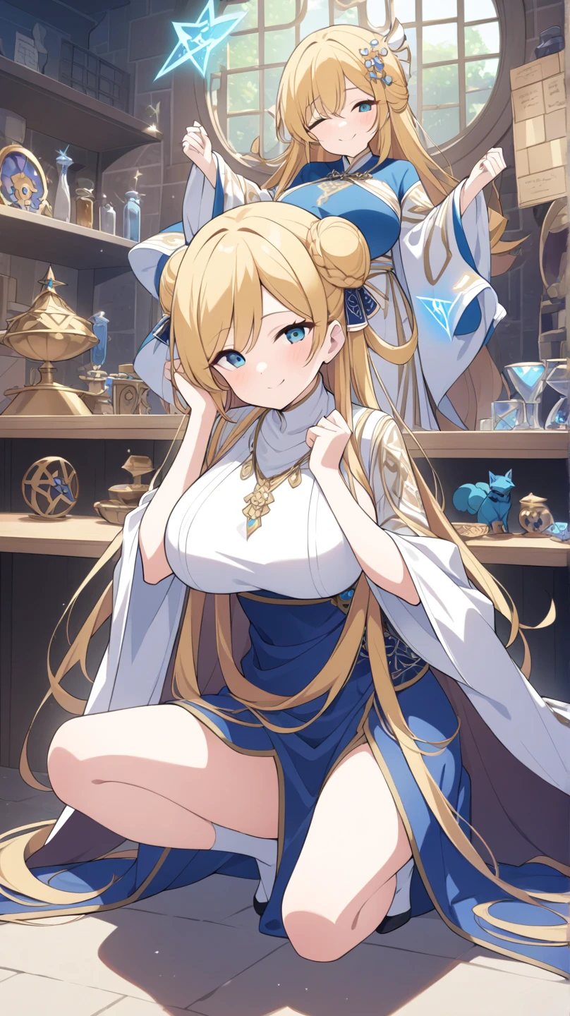 4k,High resolution,One Woman,Blonde,long hair,Braid,Blue Eyes,Big Breasts,princess,Blue princess dress,Princess's Tiara,White Boots,Jewelry decoration,Medieval town