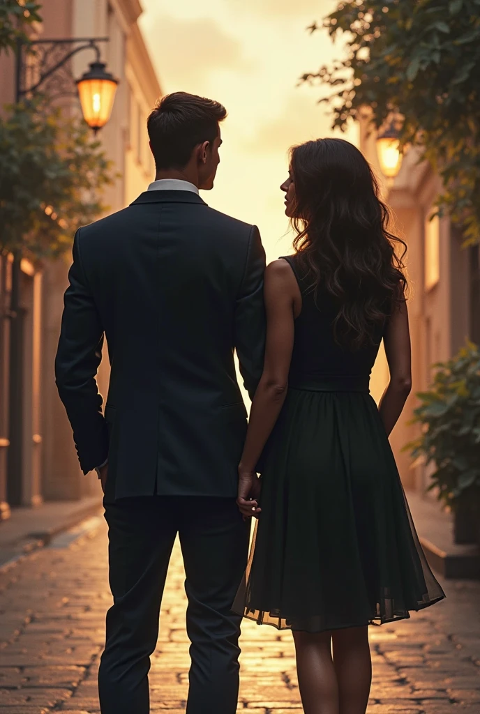 Man standing behind a woman and holding her by the waist