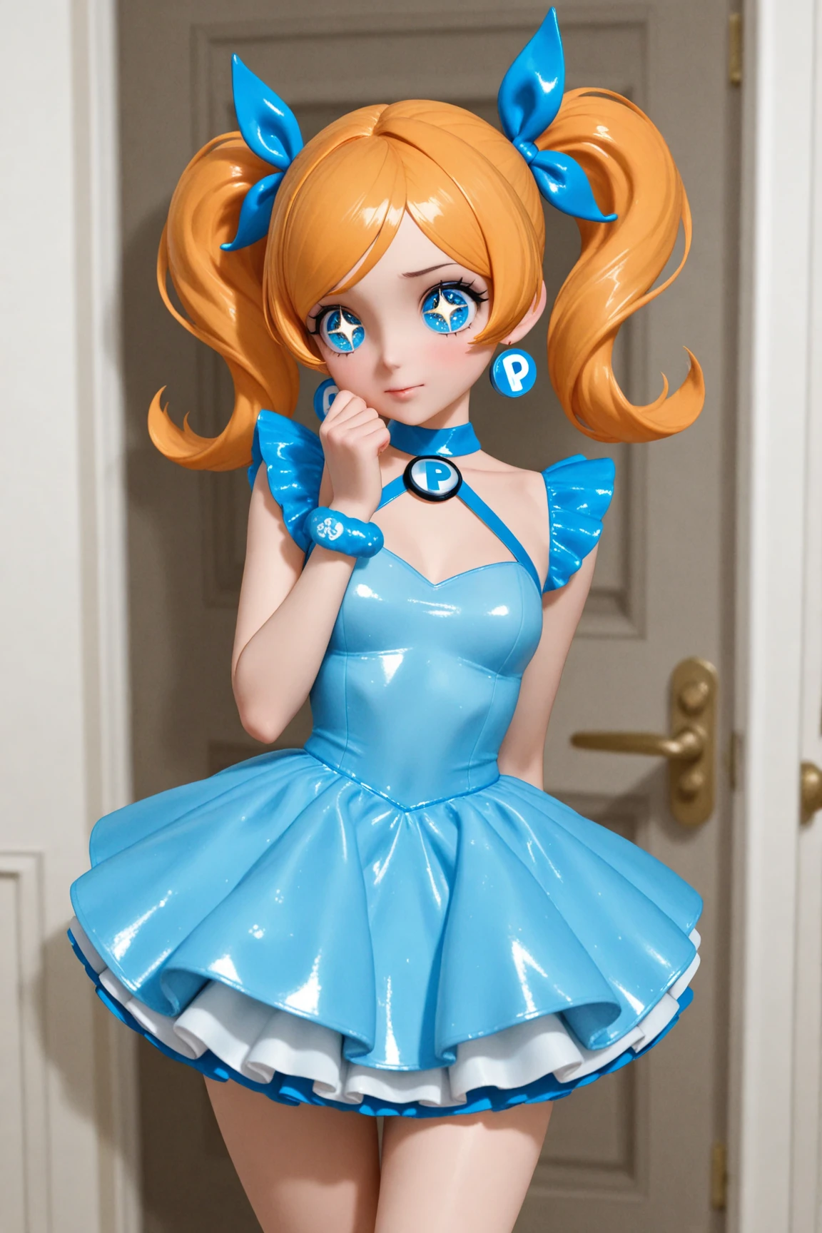 a human girl with blond hair and light blue eyes is holding a talking pose, and next to her is a fairy with blue hair