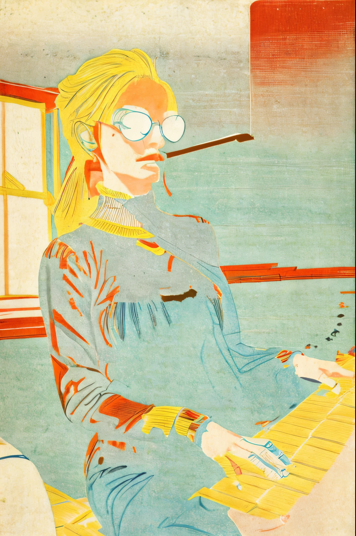 masterpiece, best quality, ukiyo-e:1.2, in hokusai style, a beautiful 20s russian model, ultra detailed face, blue