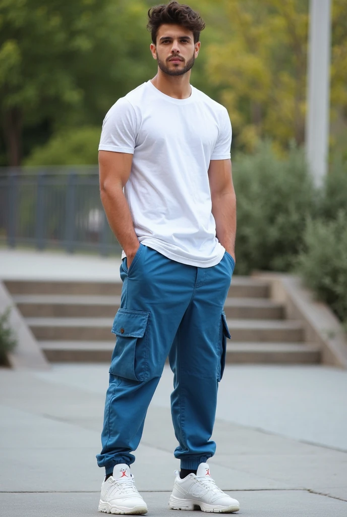 Wonderland, cards of various sizes, coins of various sizes, a young man aged 20, muscular Asian man, dashing and cool, wearing casual clothes and trousers, sports shoes,