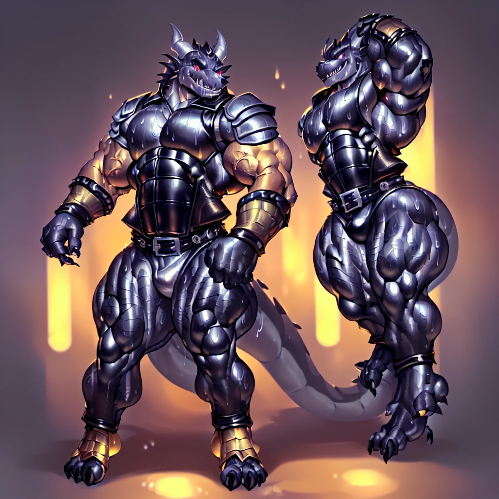 by Gideon, furry artwork, massive Zebra tribal Aztec warrior, huge scars, massive, bodybuilder, standing in a lake, huge shoulders, huge biceps, huge thights, hyper balls, hyper penis, huge ass, flexing, looking over shoulder at viewer, showing his back,  split image that shows his front and back, hi res, detailed background, huge round pecs, big nipples, big nipples piercings, handsome, stud,